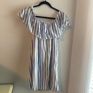 Only | White & Blue Striped off the shoulder dress, 40